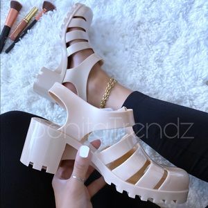 Beige Caged Gladiator Jelly PVC Chunky Sandals